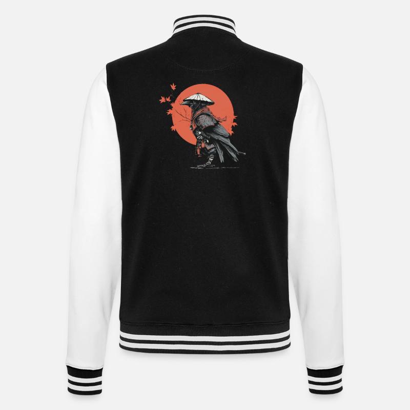 Samurai-Krähe in Red Moon - College-Sweatjacke - Schwarz/Weiß