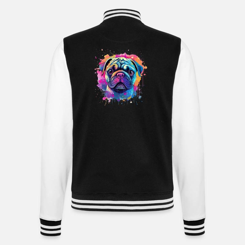 Vibrant Pug Splash Portrait - College Sweat Jacket - black/white