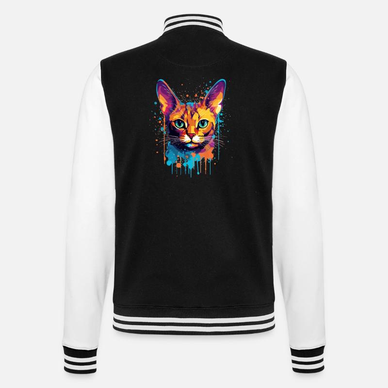 Bunte Splash-Kunst Abessinianisches Katzengesicht - College-Sweatjacke - Schwarz/Weiß