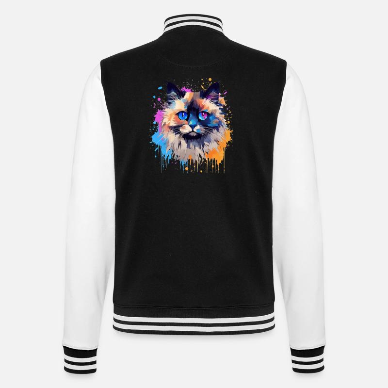 Bunte Birman-Katzengesicht-Splash-Kunst - College-Sweatjacke - Schwarz/Weiß