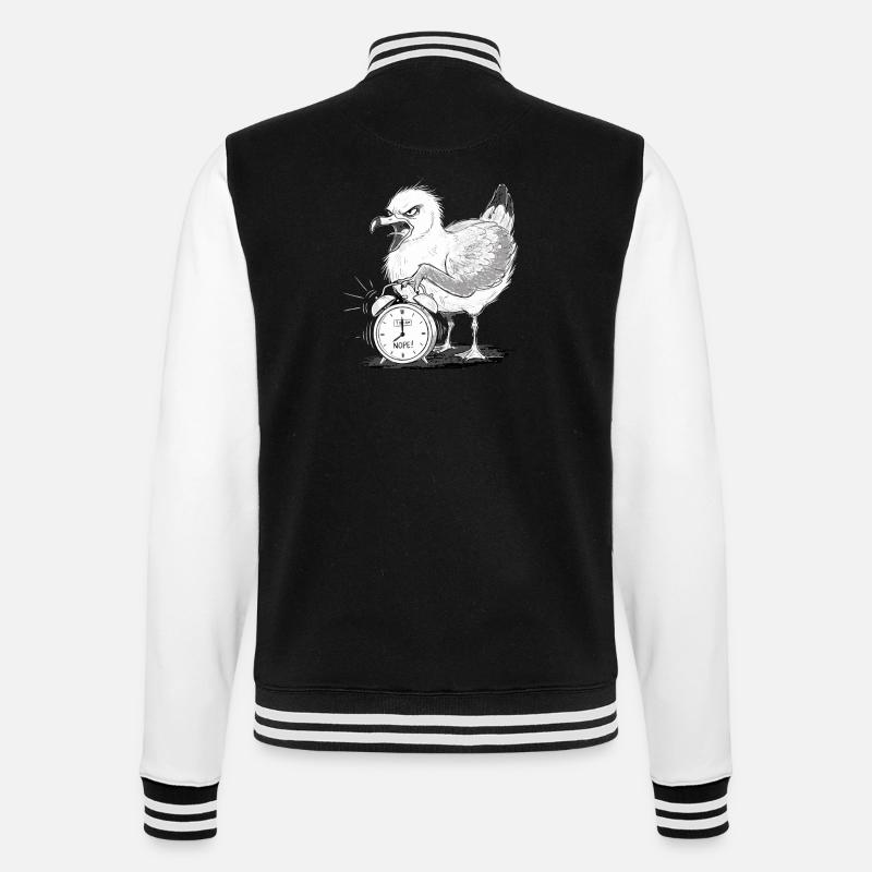 Möwe Wecker Morgenmuffel Lustig - College-Sweatjacke - Schwarz/Weiß