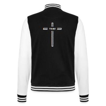 Tekno Tribe Cross – Teuf Free Party Rave - College-Sweatjacke - Schwarz/Weiß - Hinten - Marisol (170cm)
