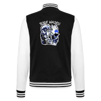 SURF WAIFU Blue Cyberpunk Neo Ukiyo-E Japan - College-Sweatjacke - Schwarz/Weiß - Hinten - Marisol (170cm)