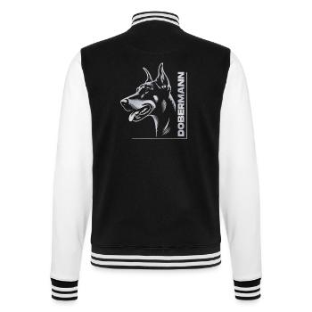 Doberman Pinscher, Dog Head, Silver Drawing - College Sweat Jacket - black/white - Back - Marisol (170cm)