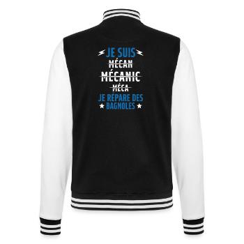 Je suis un Super Mecanicien - idée cadeau - Veste Teddy - noir/blanc - Dos - Marisol (170cm)