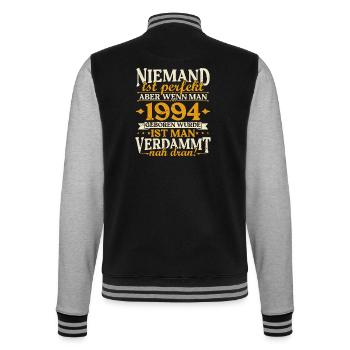 Jahrgang 1994 geboren Geburtstag Geburtstagsspruch - College-Sweatjacke - Schwarz/Grau meliert - Hinten - Marisol (170cm)