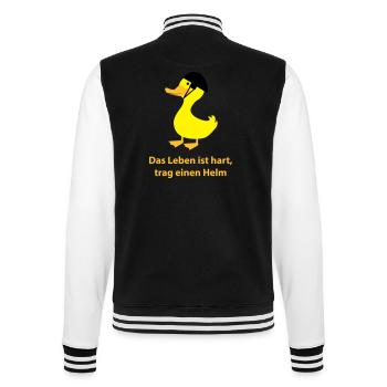 Ente mit Helm - College-Sweatjacke - Schwarz/Weiß - Hinten - Marisol (170cm)