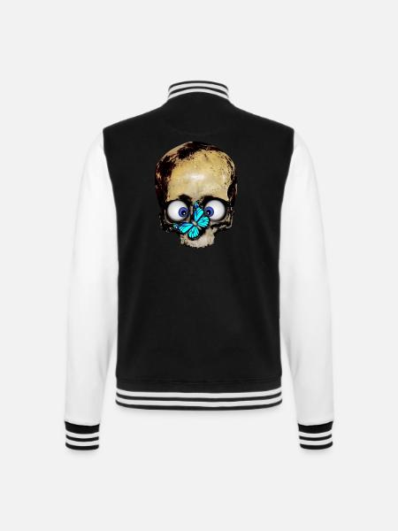 Totenkopf blauer Schmetterling / skull butterfly - College-Sweatjacke - Schwarz/Weiß