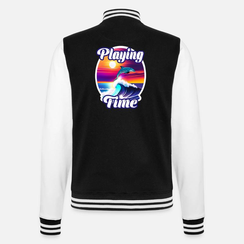 Dolphin and wave - College Sweat Jacket - black/white