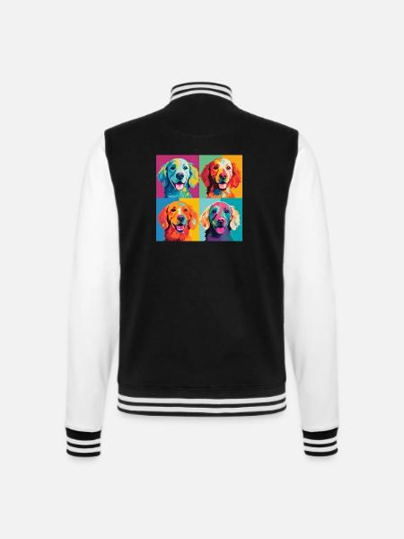 Pop-Art-Welpenparade: Buntes Hundegitter-T-Shirt - College-Sweatjacke - Schwarz/Weiß