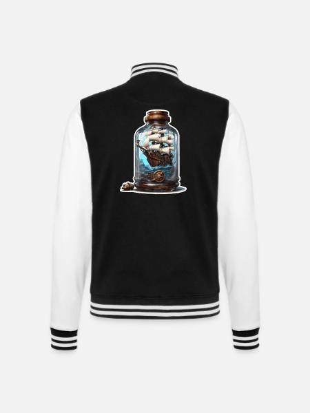 Flaschenschiff / Flaschenpost / Ahoi / Anker - College-Sweatjacke - Schwarz/Weiß
