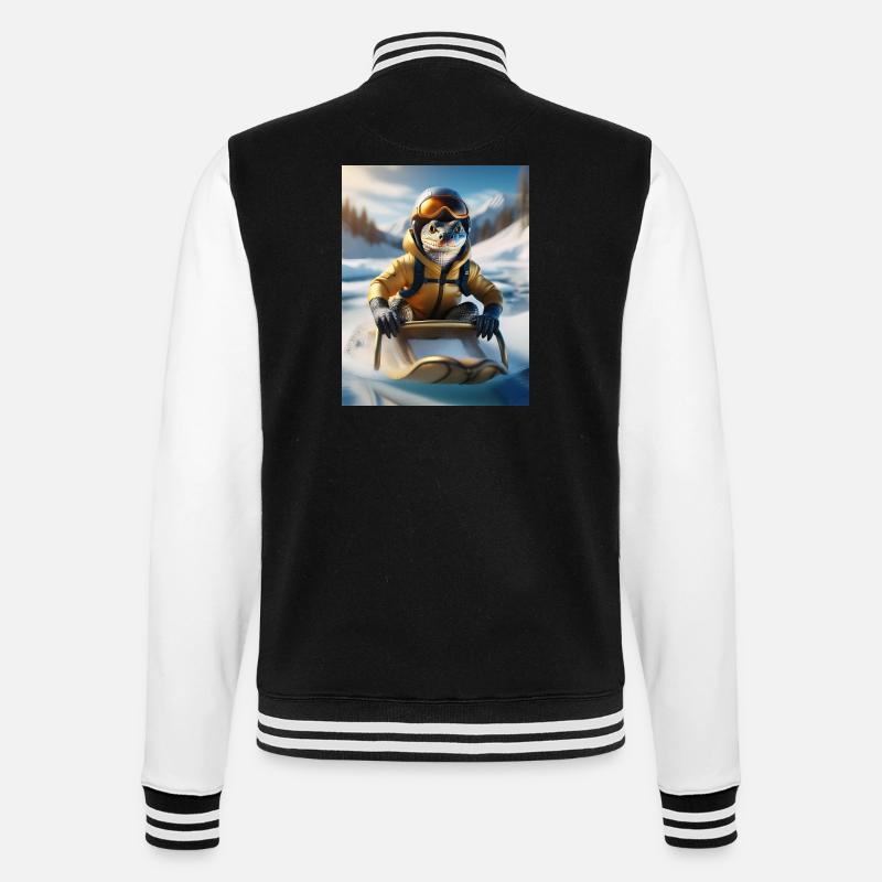 Eine Echse bei einer Schlittenfahrt - College-Sweatjacke - Schwarz/Weiß