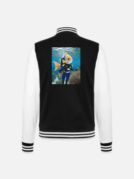 Fisch im Taucheranzug 1 - College-Sweatjacke - Schwarz/Weiß