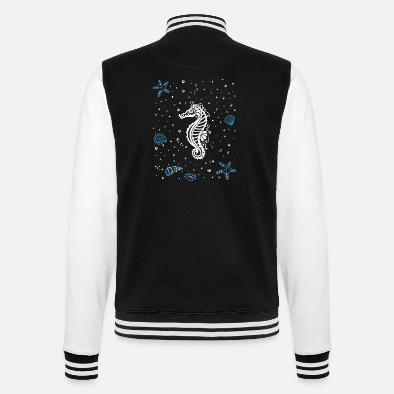 Seepferdchen mit Wasserspritzer. Maritim. - College-Sweatjacke - Schwarz/Weiß