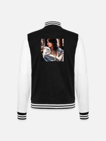 Dame - College-Sweatjacke - Schwarz/Weiß