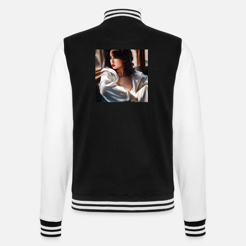 Dame - College-Sweatjacke - Schwarz/Weiß