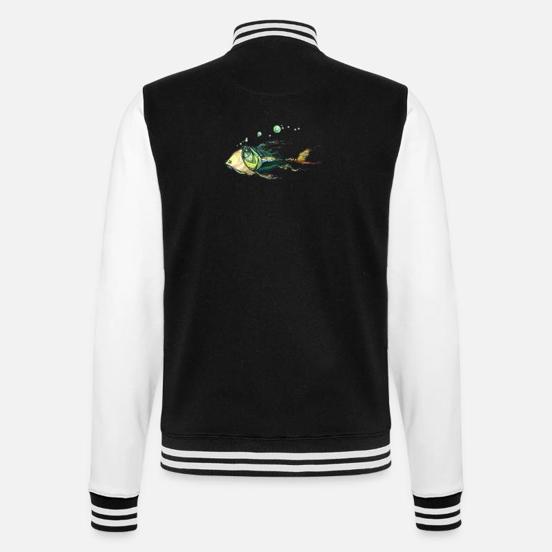 Fisch - College-Sweatjacke - Schwarz/Weiß