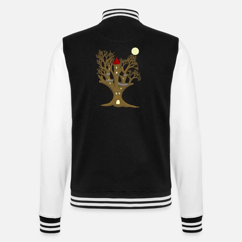 Fantasy Baumhaus Wald Baum Kind Kinder Märchen - College-Sweatjacke - Schwarz/Weiß