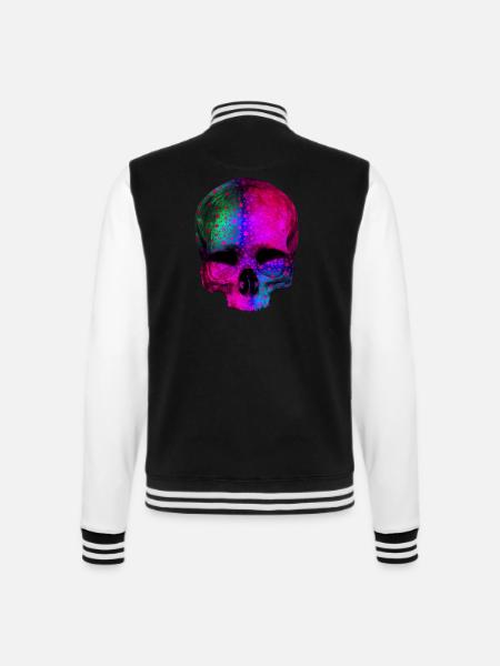 Totenkopf bunte Sterne / skull stars - College-Sweatjacke - Schwarz/Weiß