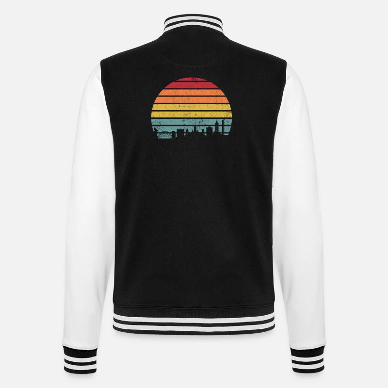 Retro-Sonnenuntergangs-Skyline-Silhouette - College-Sweatjacke - Schwarz/Weiß