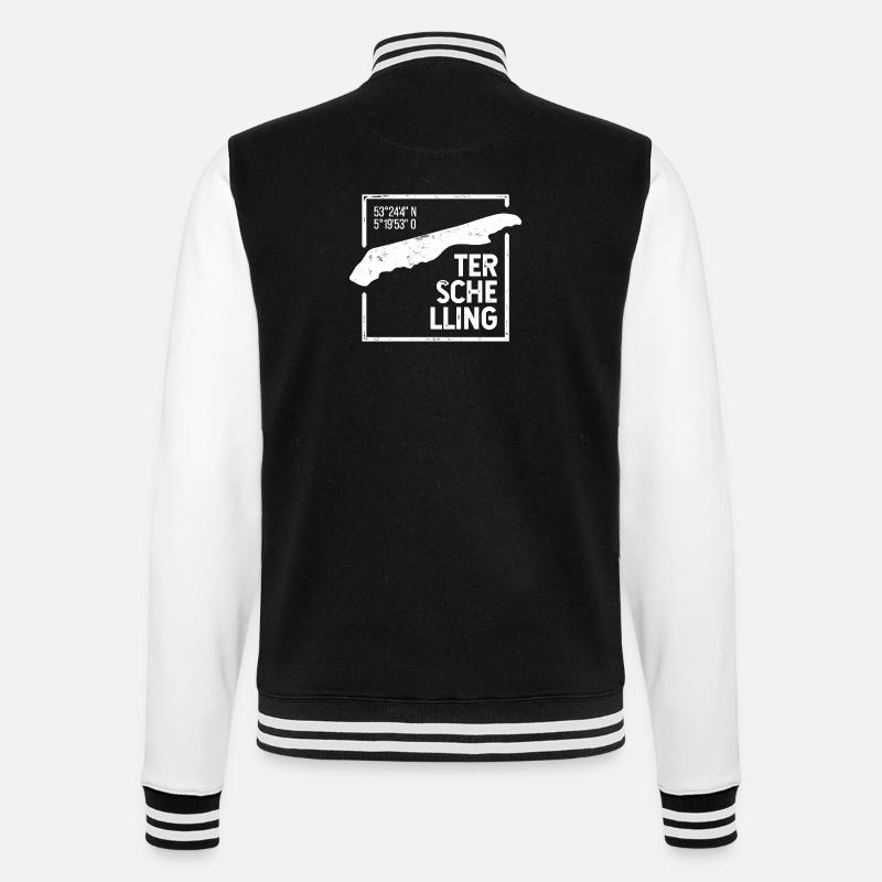 Terschelling | Insel-Silhouette Stempel-Design - College-Sweatjacke - Schwarz/Weiß