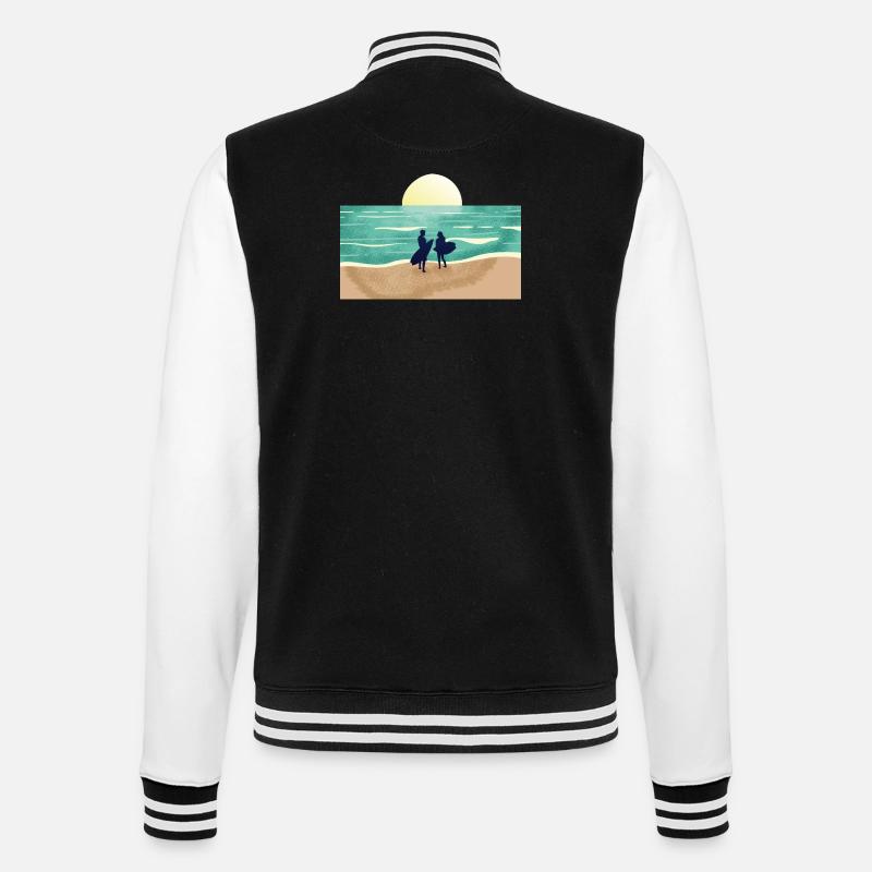 Surfeur au coucher du soleil d’été - Veste Teddy - noir/blanc
