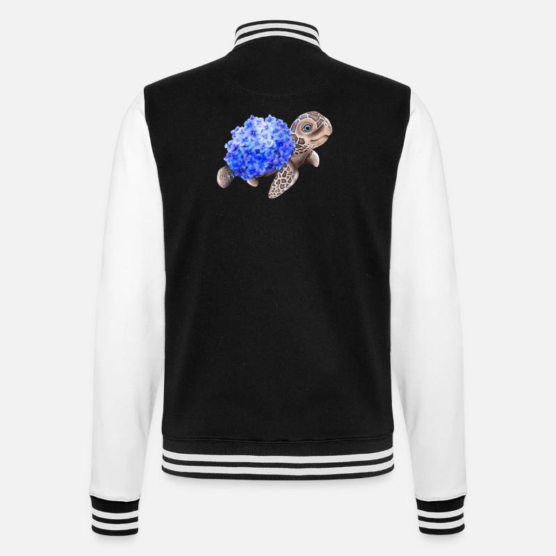 Turtle with Hydrangea - College Sweat Jacket - black/white