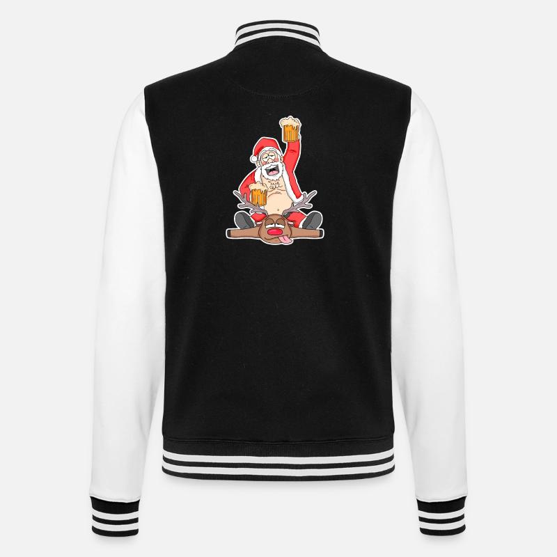 Weihnachtsmann Bier lustig Reh - College-Sweatjacke - Schwarz/Weiß