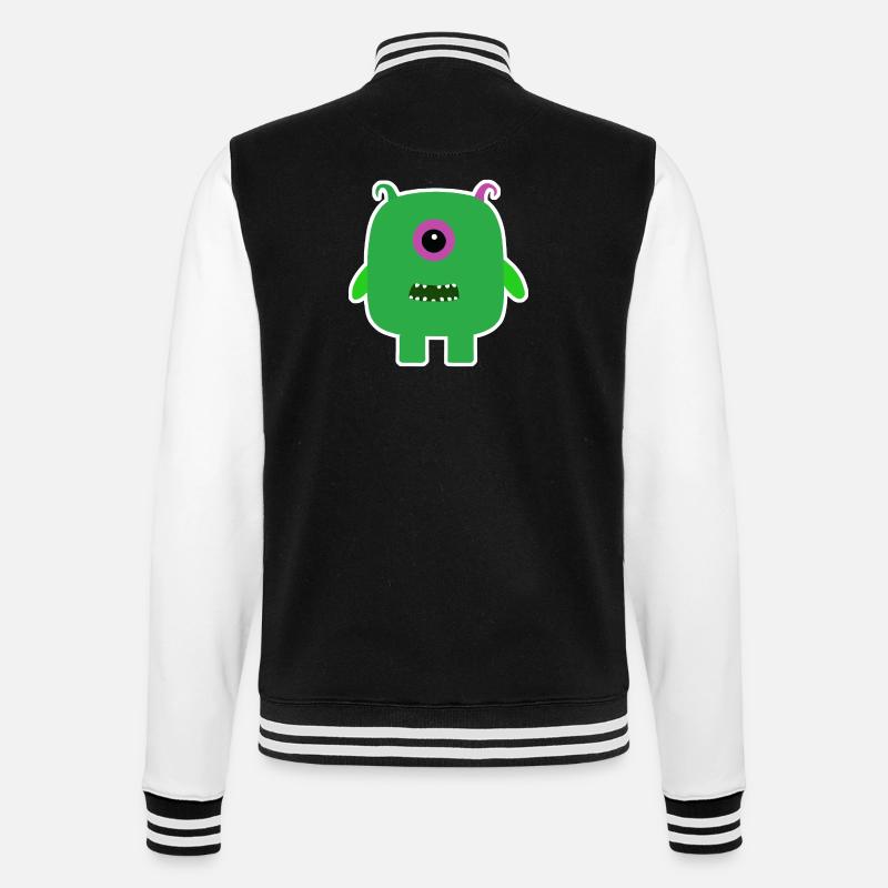 Monstre Cyclope Vert | Extraterrestre carré mignon - Veste Teddy - noir/blanc