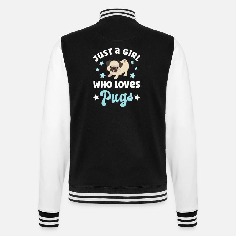 Hund Mops Möpse - College-Sweatjacke - Schwarz/Weiß