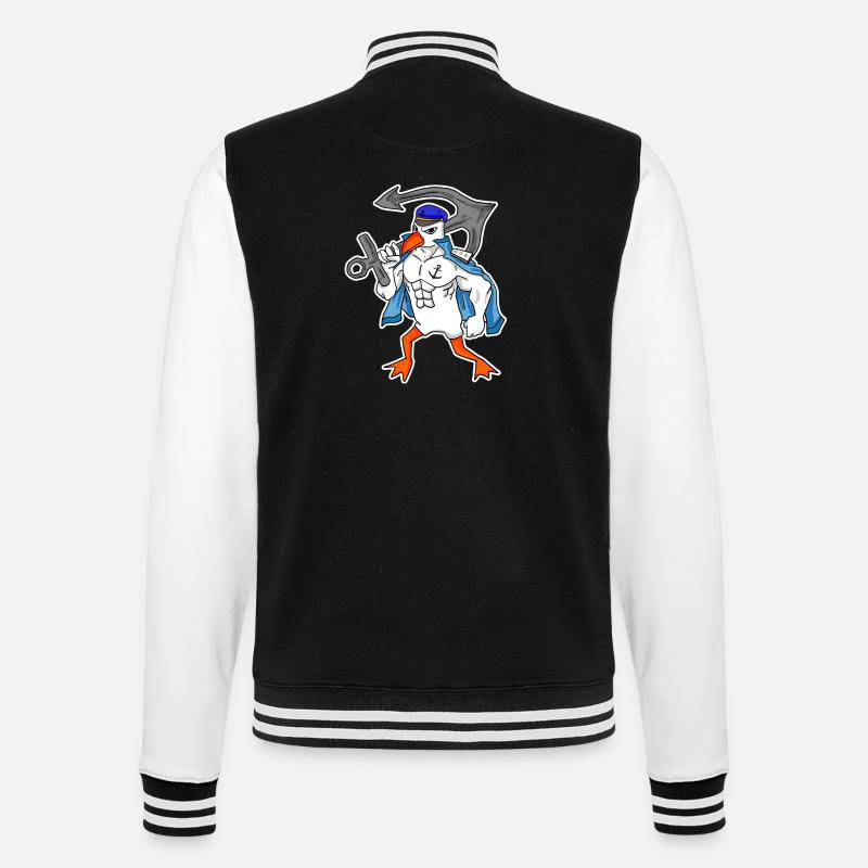 Nordsee Möwe mit Anker - College-Sweatjacke - Schwarz/Weiß