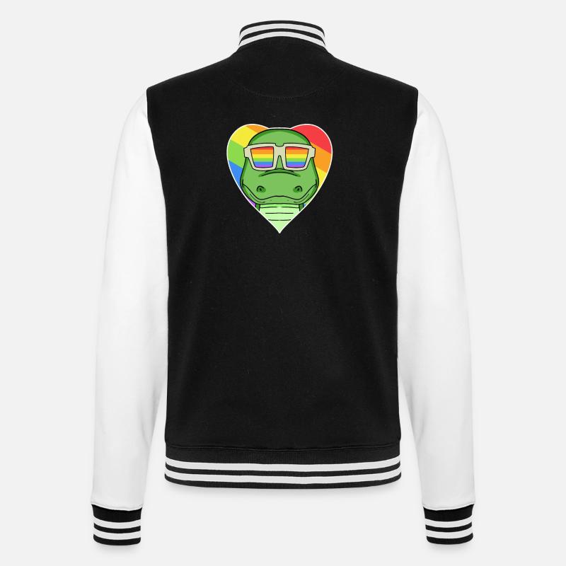 Rainbow - Crocodile with glasses - College Sweat Jacket - black/white