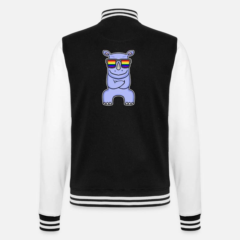 Regenbogen - Nashorn mit Brille - College-Sweatjacke - Schwarz/Weiß