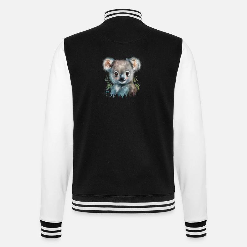 Koala Aquarell Laub - College-Sweatjacke - Schwarz/Weiß