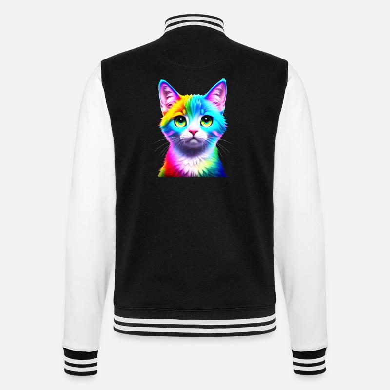Regenbogenkatze Neonkunst - College-Sweatjacke - Schwarz/Weiß