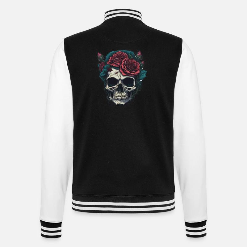 Crâne avec des roses - Veste Teddy - noir/blanc