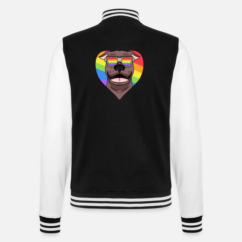 Regenbogen - Hund Pit Bull mit Brille - College-Sweatjacke - Schwarz/Weiß