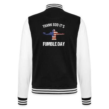 Thank God it's Fumble Day - College-Sweatjacke - Schwarz/Weiß - Hinten - Marisol (170cm)