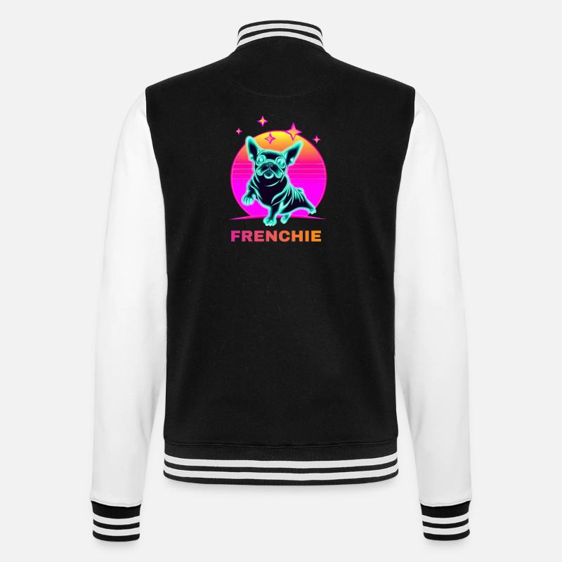 Französiche Bulldogge Synthwave Frenchie - College-Sweatjacke - Schwarz/Weiß