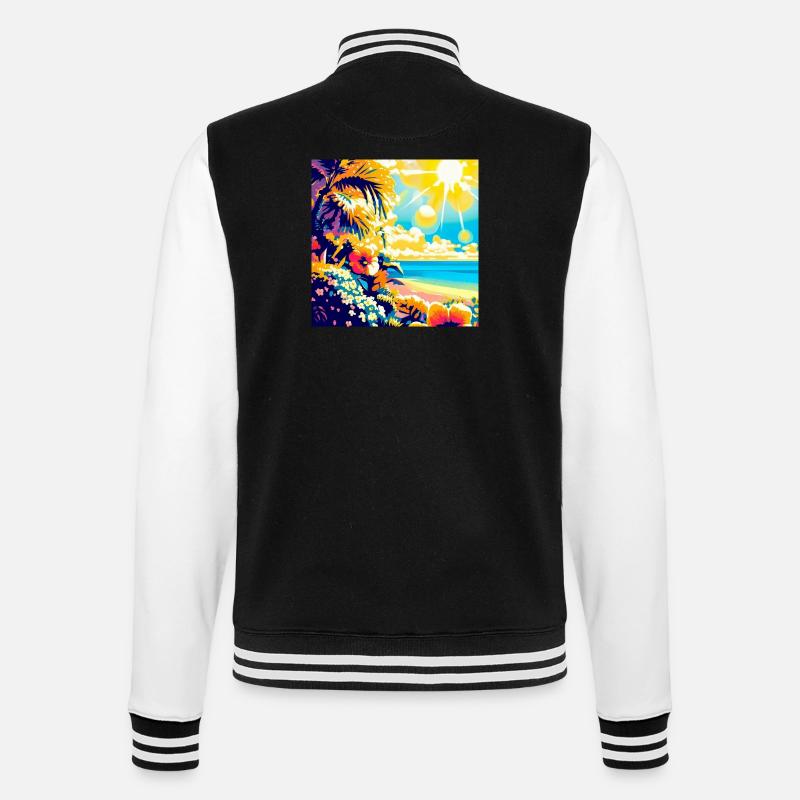 Plage tropicale rétro et soleil - Veste Teddy - noir/blanc