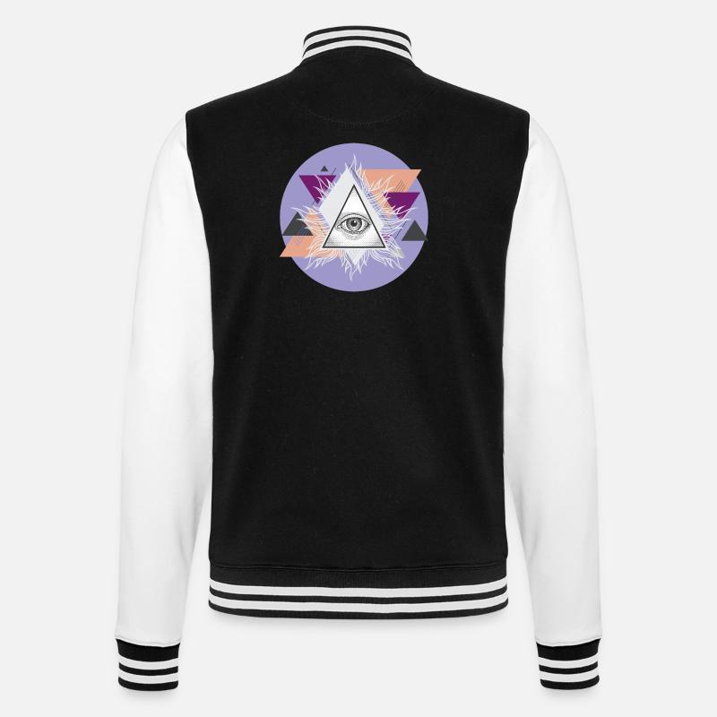 Geometric Triangular Eye with Auras - College Sweat Jacket - black/white
