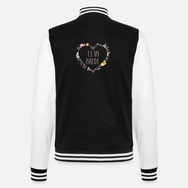Team Bride! Herz-Blumen, personalisierbar - College-Sweatjacke - Schwarz/Weiß