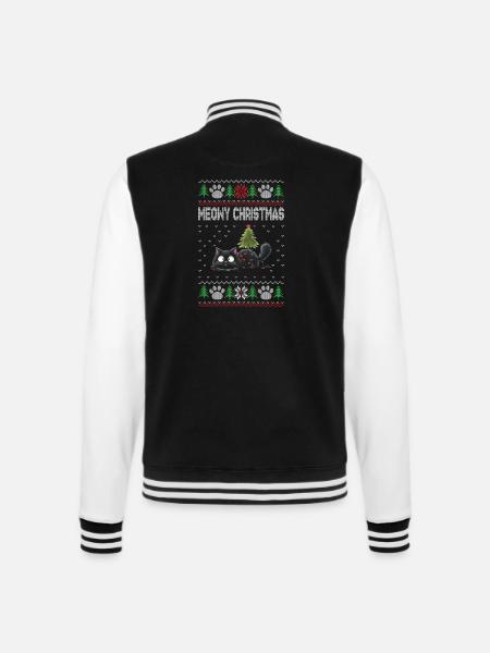 Meowy Christmas Katzenweihnacht - College-Sweatjacke - Schwarz/Weiß