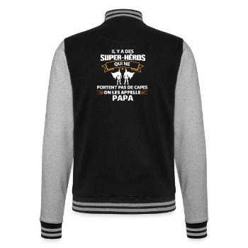 Humour Super-Héros Papa Illustration - Veste Teddy - noir/gris chiné - Dos - Marisol (170cm)