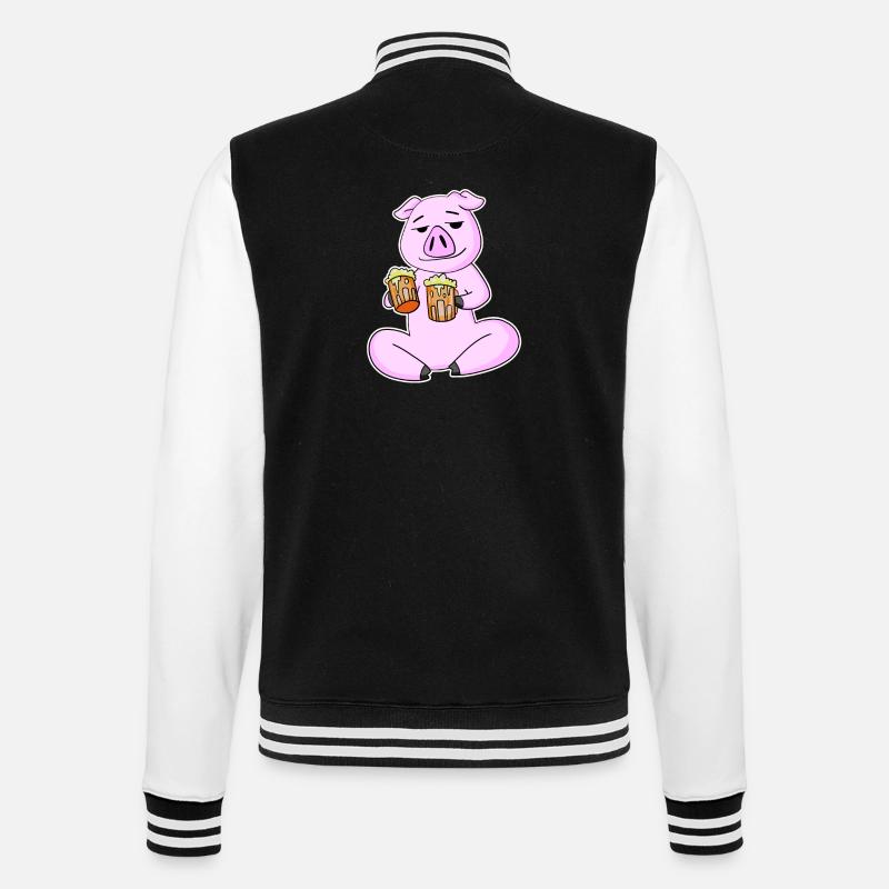 Schwein mit Bier - College-Sweatjacke - Schwarz/Weiß