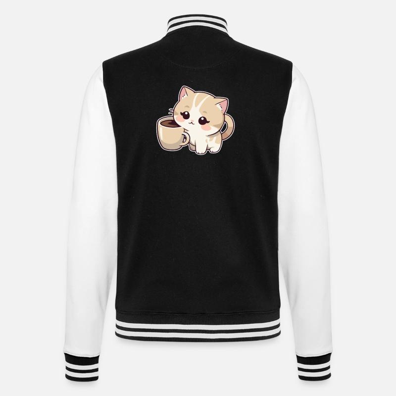 Kitten with coffee cup - College Sweat Jacket - black/white