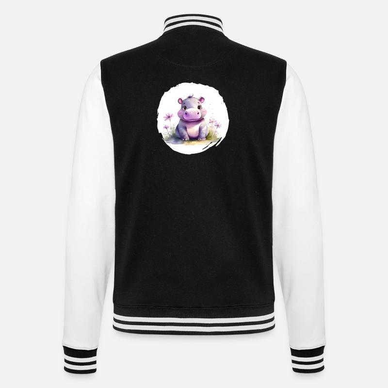 Aquarell Nilpferd - College-Sweatjacke - Schwarz/Weiß