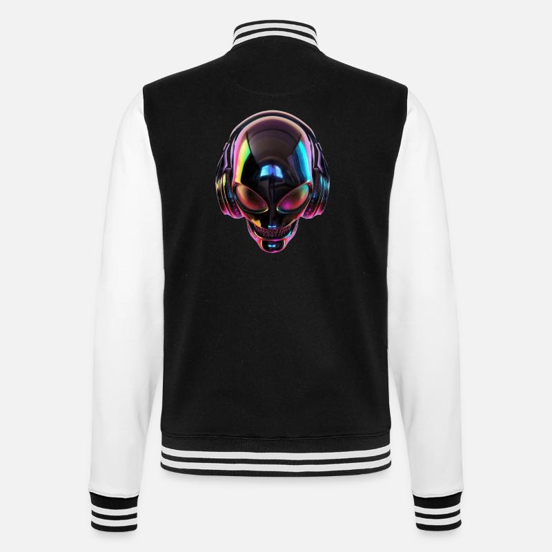 Tête extraterrestre noire avec écouteurs - Veste Teddy - noir/blanc