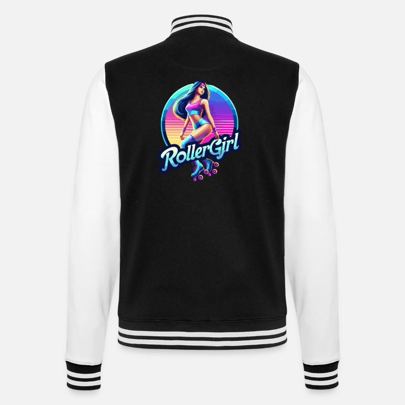 Lebendige Retro-Roller-Mädchen-Illustration - College-Sweatjacke - Schwarz/Weiß