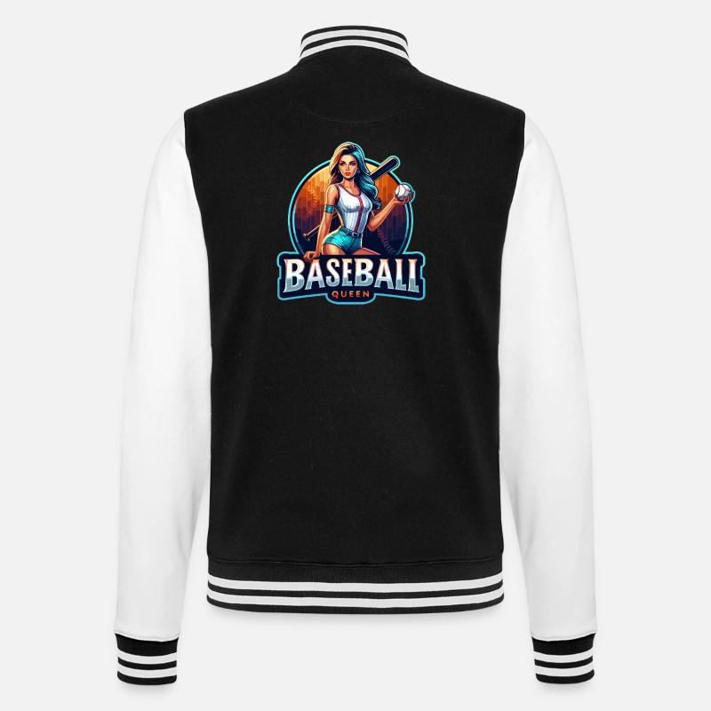 Baseball Queen Retro Illustration - College Sweat Jacket - black/white